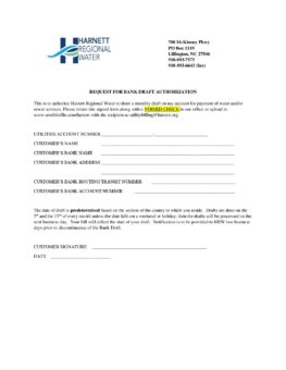 Bank Draft Form.pdf Bank Draft Form 2026 | Harnett Regional Water